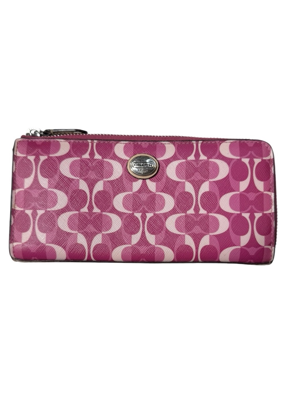 Coach Pink Signature Long Zip Wallet